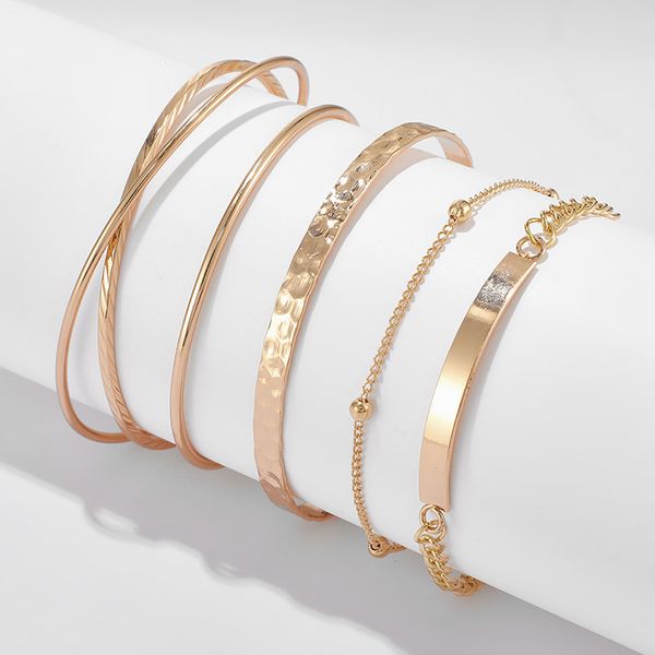 

2021 new gold 5pcs/set fashion women gold bracelets alloy link chain bangles jewelry friend gift, Black