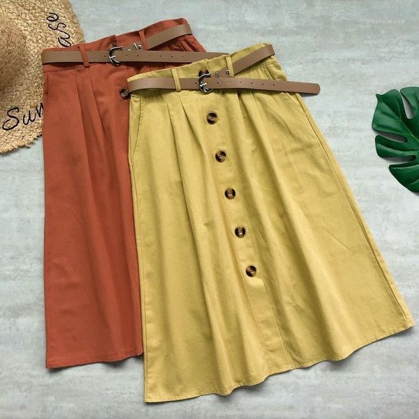 

skirts 2021 autumn high waist slimming simple solid color tooling pocket casual women a-line long skirt with belt 1, Black