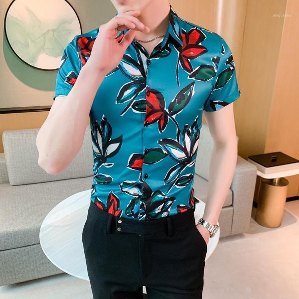 

2020 summer casual shirt men short sleeve slim fit hawaiian dress shirts streetwear social nightclub clothes camisas para hombre1, White;black
