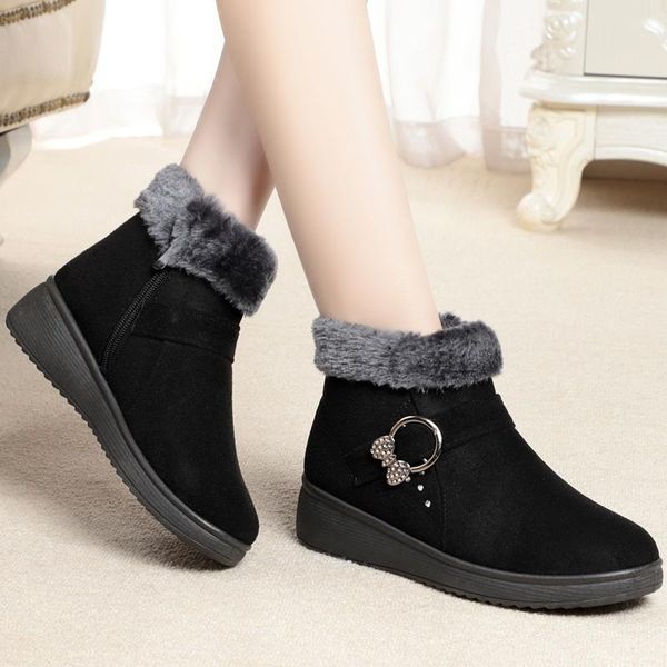 

shoes snow boots for women flat heel winter footwear round toe booties ladies low heels booties large size 2020 rubber, Black