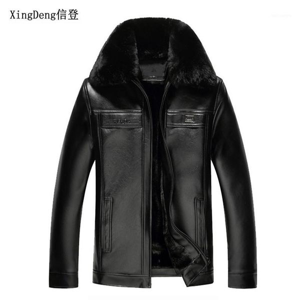 

xingdeng pu leather warm casual fashion jackets men loose waterproof male turn-down collar business clothes plus 4xl1, Black
