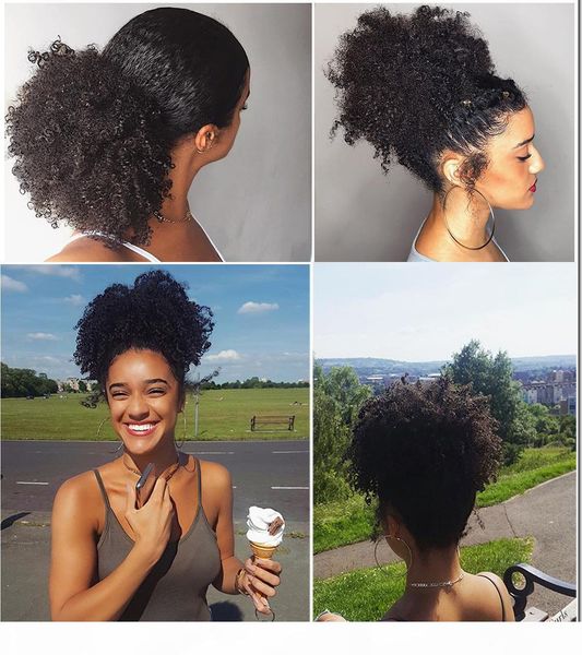 

8a afro kinky curly ponytail extensions for women natural black remy human hair 1 piece clip in ponytails 100% human hair