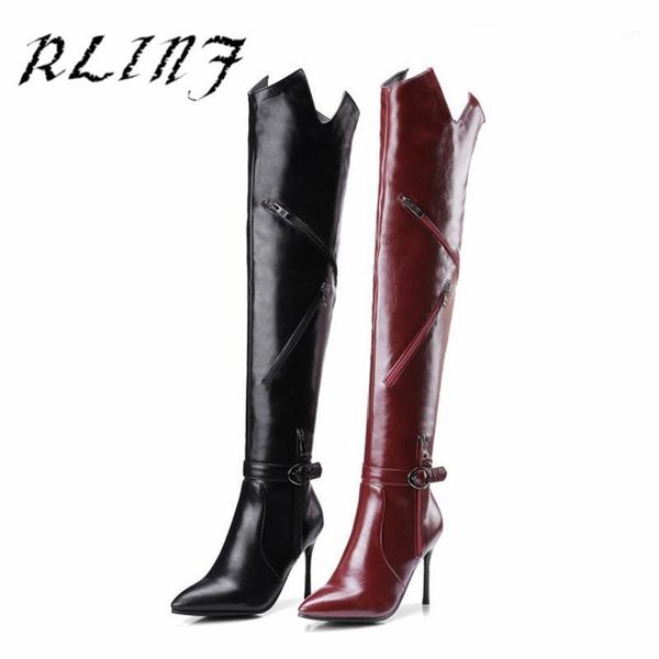 

boots rlinf pointed stiletto zipper european and american style elegant atmosphere over the knee boots1, Black