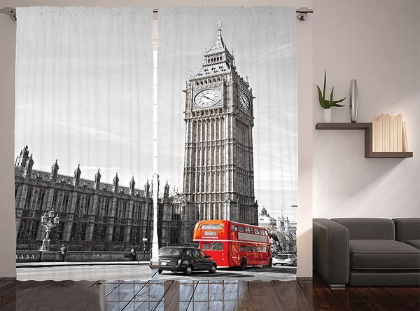 

london curtains big ben tower begining of westminster bridge with black cab and red bus image living room bedroom window drapes