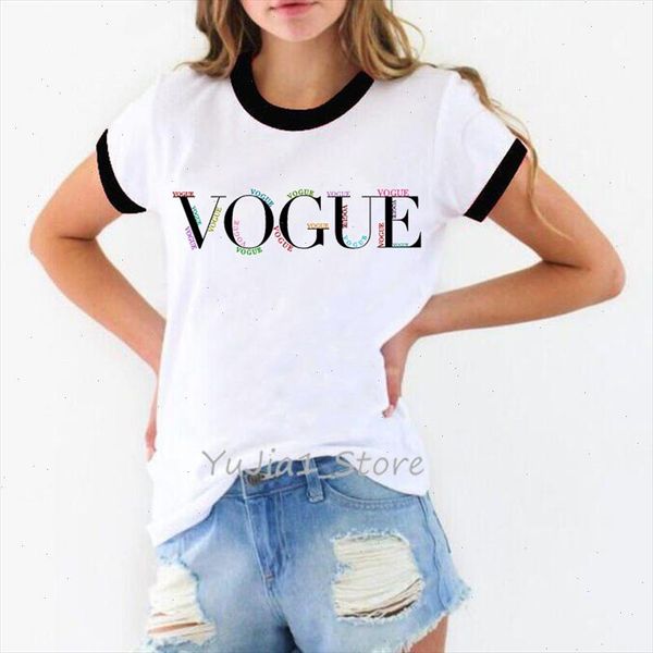 

rainbow vogue letter print tshirts women clothes 2021 funny white t shirt femme harajuku kawaii clothes summer style t shirt