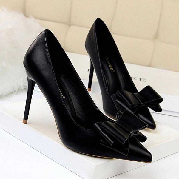 

women pumps sweet bowknot high heel shoes female pointed women pumps pointed toe thin dress shoes #6q2d