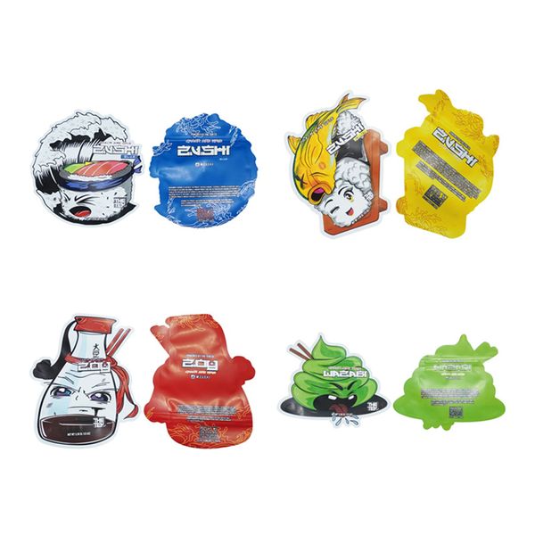 

empty unique shape 3.5g 7.0g bags smell blue zushi mylar stand up pouch food snack packaging bag with child proof zipper sushi