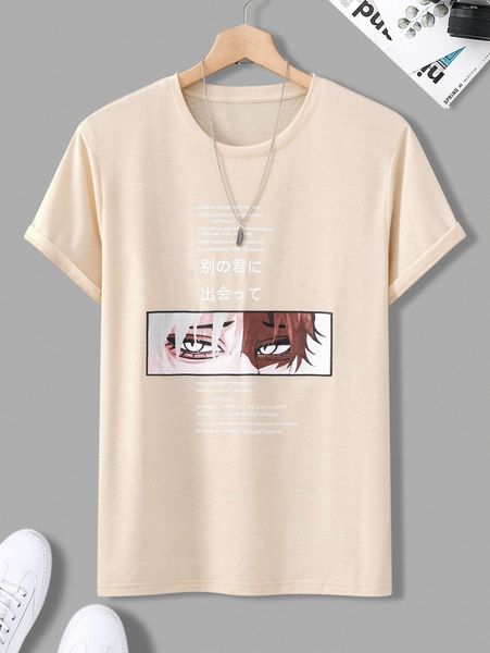 

men slogan & figure graphic tee i1z0#, White;black