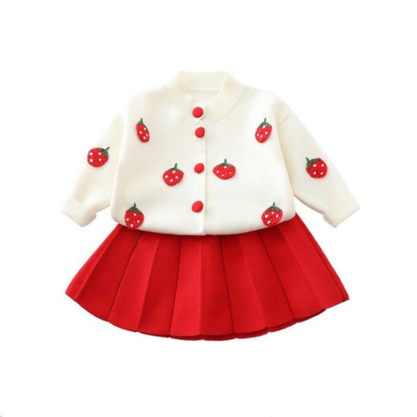 

baby girls winter clothes set birthday outfits kids girls fruit knit sweater + skirt two-piece autumn girl clothing set costumex1019, White