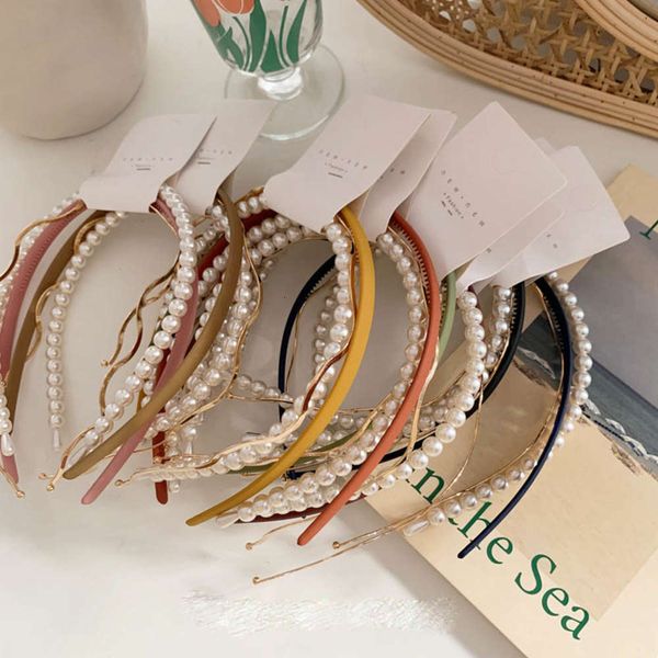 

3 pcs/set pearl headband combination cute candy color hair bands women girls wave metal hair hoop fashion hair accessories, Silver