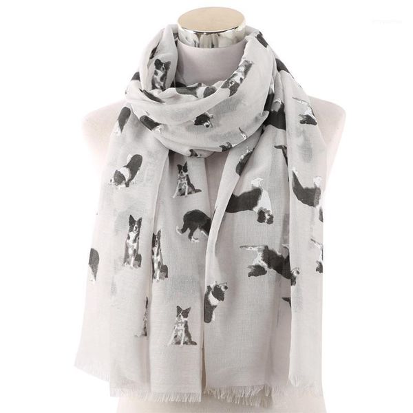 

2020 new cute dog print scarf shawls long warm animal soft wrap scarves hijab 4 color, Blue;gray
