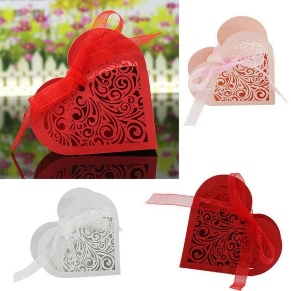 

gift wrap 100pcs love-heart laser cut candy sweets box w/ribbon wedding party favor