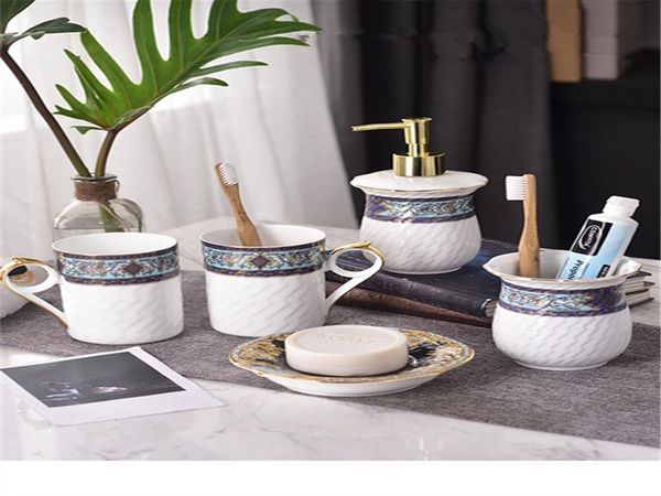 

аксессуары для ванной комнаты набор керамический мыла подставка для зубных щеток полоскание чашки 5 set свадебные подарки европейский стиль