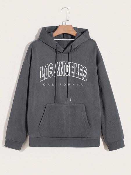 

men letter graphic drawstring thermal lined hoodie v3mj#, Black