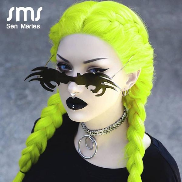 

sunglasses oversized punk rimless men women 2021 luxury fashion big crab frames glasses vintage black one piece uv400, White;black