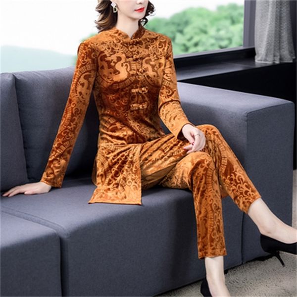 

vintage suit of women two and luxury pants female piece velvet vet s66f, White