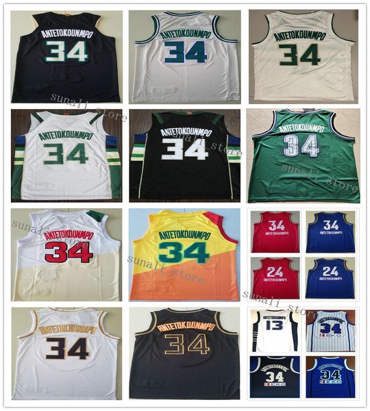 

stitched men giannis 34 antetokounmpo jerseys basketball 2020 all-star new black cream green white world cup greece national team t-shirts, Black;red