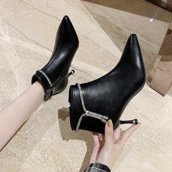 

pointed toe boots high heel women black ankle boots crystal stiletto heel 2020 winter shoes women botas de mujer