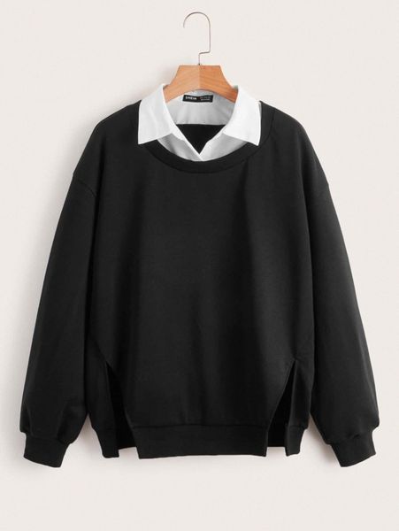 

split hem 2 in 1 sweatshirt p8aj#, White;black