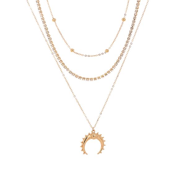 

горячая продажа ювелирных изделий дикое многослойная полумесяц кулон ключицы цепи бриллиантовое ожерелье личности творческой ожерелье тег ро, Black