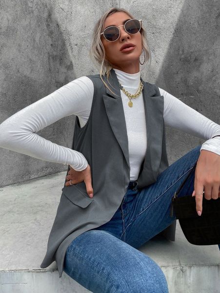 

lapel neck vest blazer 28sj#, White;black