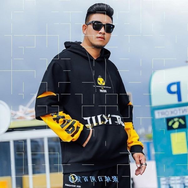

large casual sweater men's wear plus and fat man fashion hip hop hooded long sleeve shirt autumn loose sports coat, Black