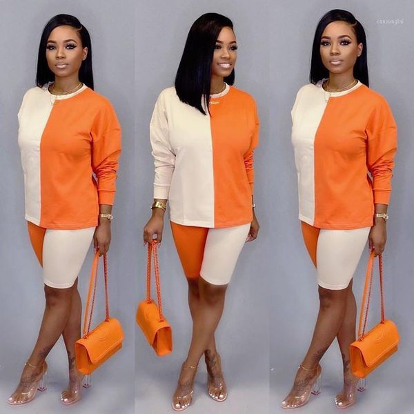 

fashion design color patchwork women set o neck summer and above knee pant suit 2 pieces clothes set1, White