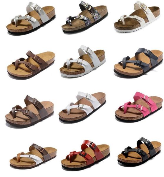 

2021 new color cow leather shoes for men women wholesale flats cork sandals casual summer beach slippers with buckle flip flops, Black