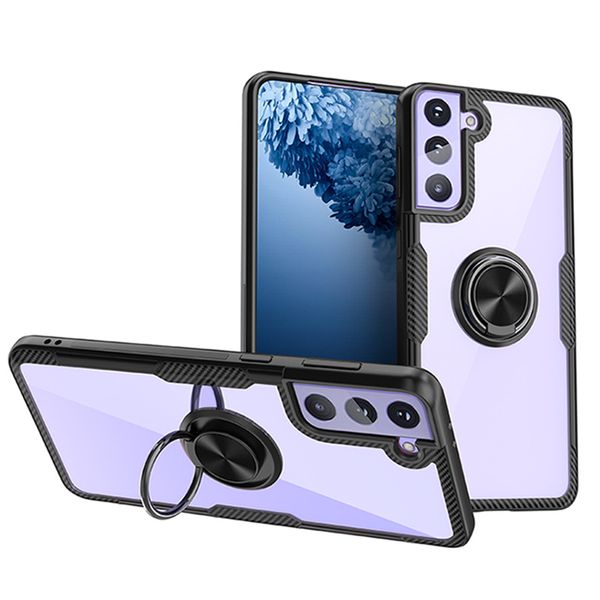 

for samsung s21plus tpu+acrylic transparent magnetic car mount phone holder finger ring case for iphone 12 11 pro max xs xr xs max