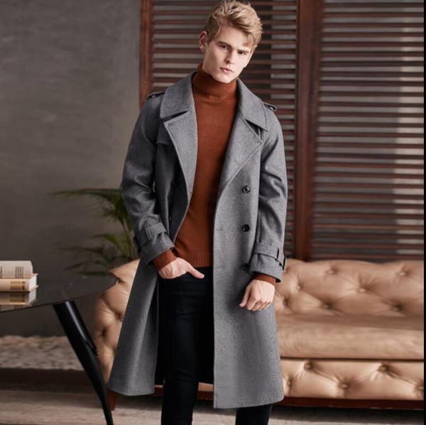 

men's wool & blends s-6xl 2021 autumn men clothing classic fashion long design woolen trench coat outerwear loose plus size casual over, Black