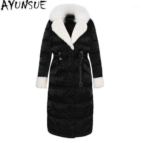 

ayunsue fashion women's down jacket genuine fur collar women coats female winter parkas femmes manteaux zjt2431, Black