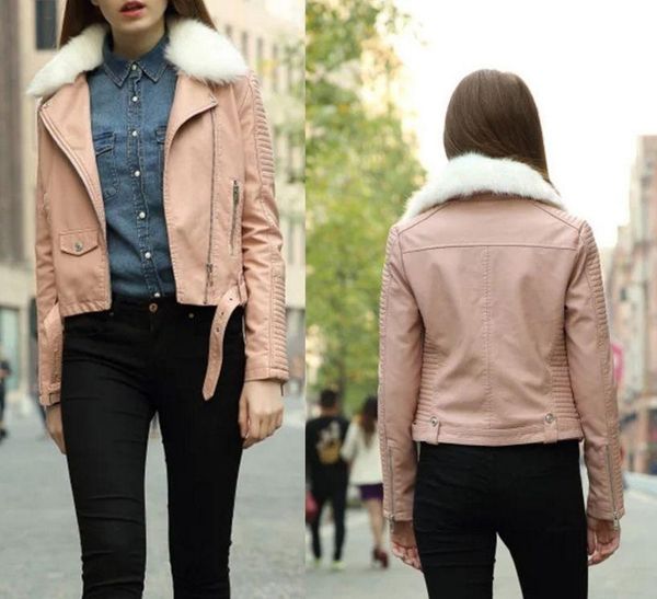 

women's leather & faux hcbless 2021 autumn fashion women wild thick hairy zippered locomotive jacket, Black