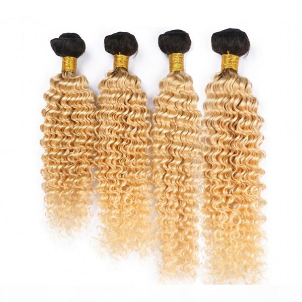 

ombre blonde human hair extensions malaysian deep wave weave #1b 613 ombre human hair 4 bundles 400gram dark root blonde ombre hair wefts, Black