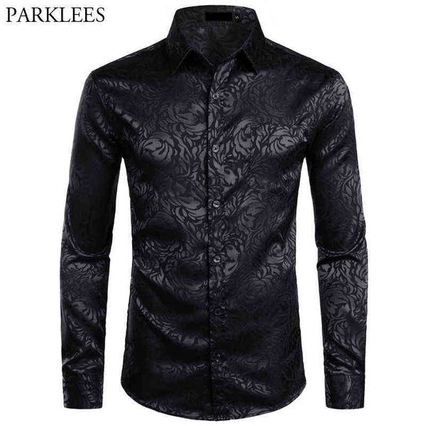 

men's floral black dress shirts 2022 stylish new long sleeve steampunk shirt men party club bar social shirt male chemise homme w220216, White;black