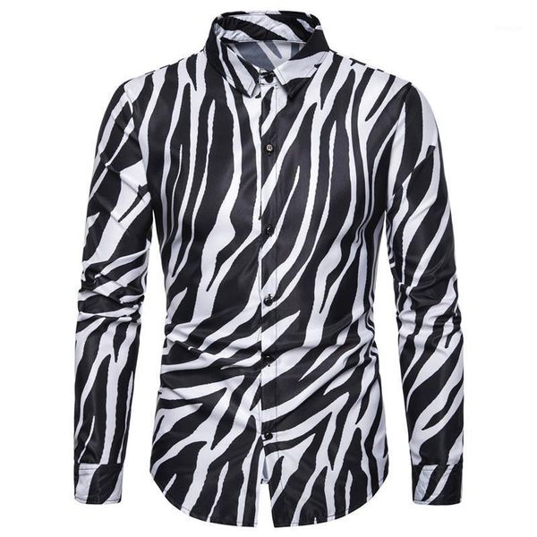 

3xl streetwear us size shirt men zebra skin printed tuxedo party shirt long sleeve light weight office mens fashion xxxl1, White;black
