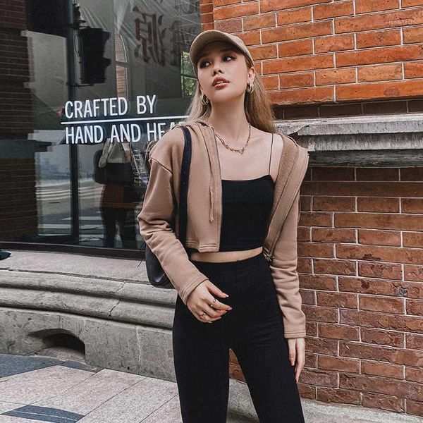 

women zip through cropped hoodie crop hooded sweatshirt1, Black