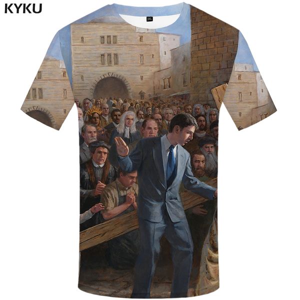 

jesus cross printed christian flame anime leisure print 3d print shirts oversized aesthetic harajuku men clothing