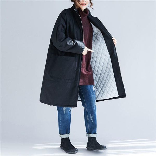 

rits casual cato winter big long clothing loose windjack women parka jas bags mate section femme f1494 aavjr, Black