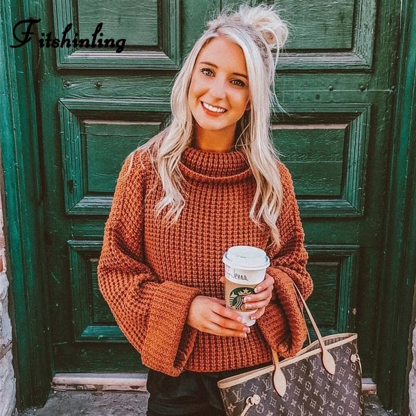 

fitshinling 2020 winter new women's turtleneck sweaters pullovers knitwear solid slim jumper roll sleeve pull femme sweater sale y20091, White;black