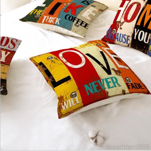 

a-case vintage painted letters linen throw pillow cushion cover without stuffing home decoration pillowcase dhc378