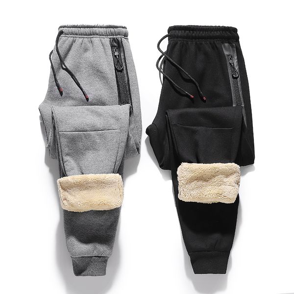 

winter 2020 new men's cashmere casual with plush and thick warm trend sports pants, Black