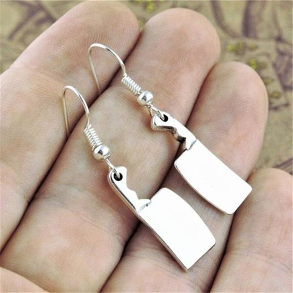 

meat cleaver earrings, butcher's knife jewelry, gothic gifts, cult classic horror fan, alternative style, Silver