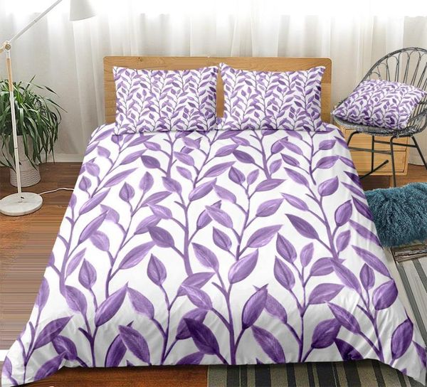 

purple duvet cover set plants bedding set purple leaves beds bedspread home textiles microfiber for girls kids bedlinen 3ps1