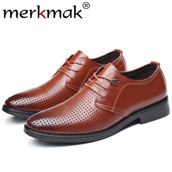 

merkmak 2020 new men shoes hollow breathable dress shoes male party wedding fashion big size formal footwear, Black