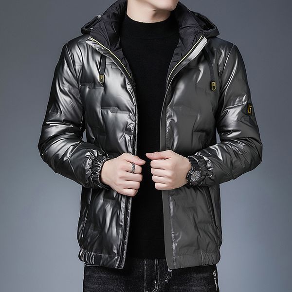 

2020 new shiny down jacket men's fashion men's jacket new winter casual hooded crossover trend short paragraph, Black