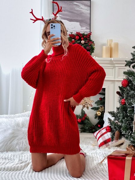 

turtleneck drop shoulder sweater dress x2jw#, Black;gray