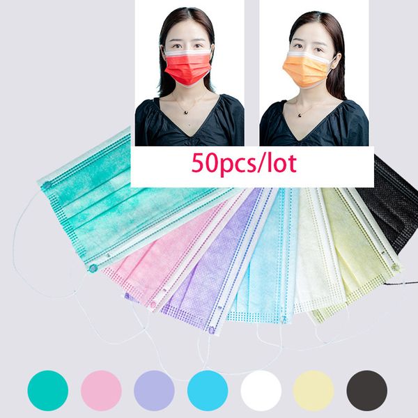 

colorful dhl masks50pcs/bag 500pcs disposable face mask 3 layer balck gray pink dust mouth masks cover 3-ply non-w