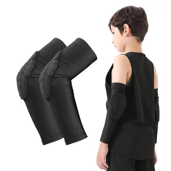 

elbow & knee pads kids compression sleeves anti slip youth support guards for basketball volleyball skating1, Black;gray