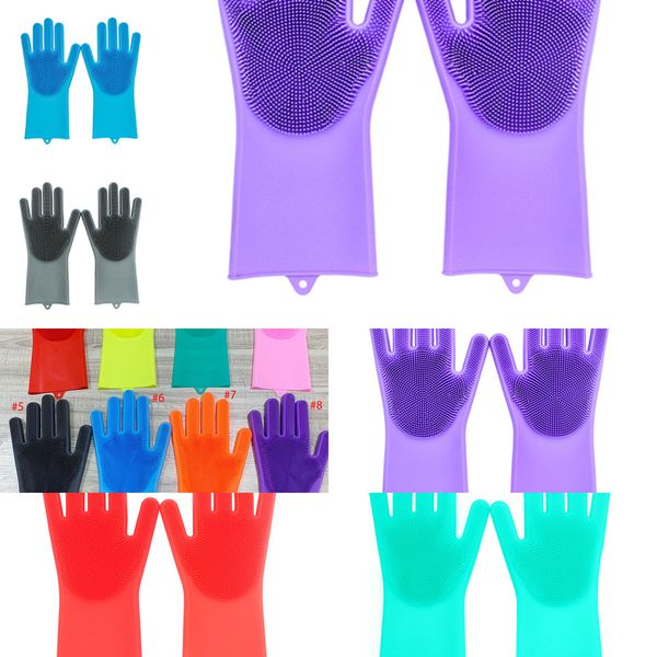

magic washing brush silicone glove resuable household scrubber anti scald dishwashing gloves kitchen bed bathroom cleanioutletqysh