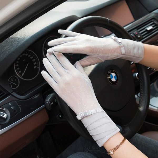 

fashion lace touch screen summer sun protection uv ladies thin models driving non-slip visor fitness gloves d97, Blue;gray